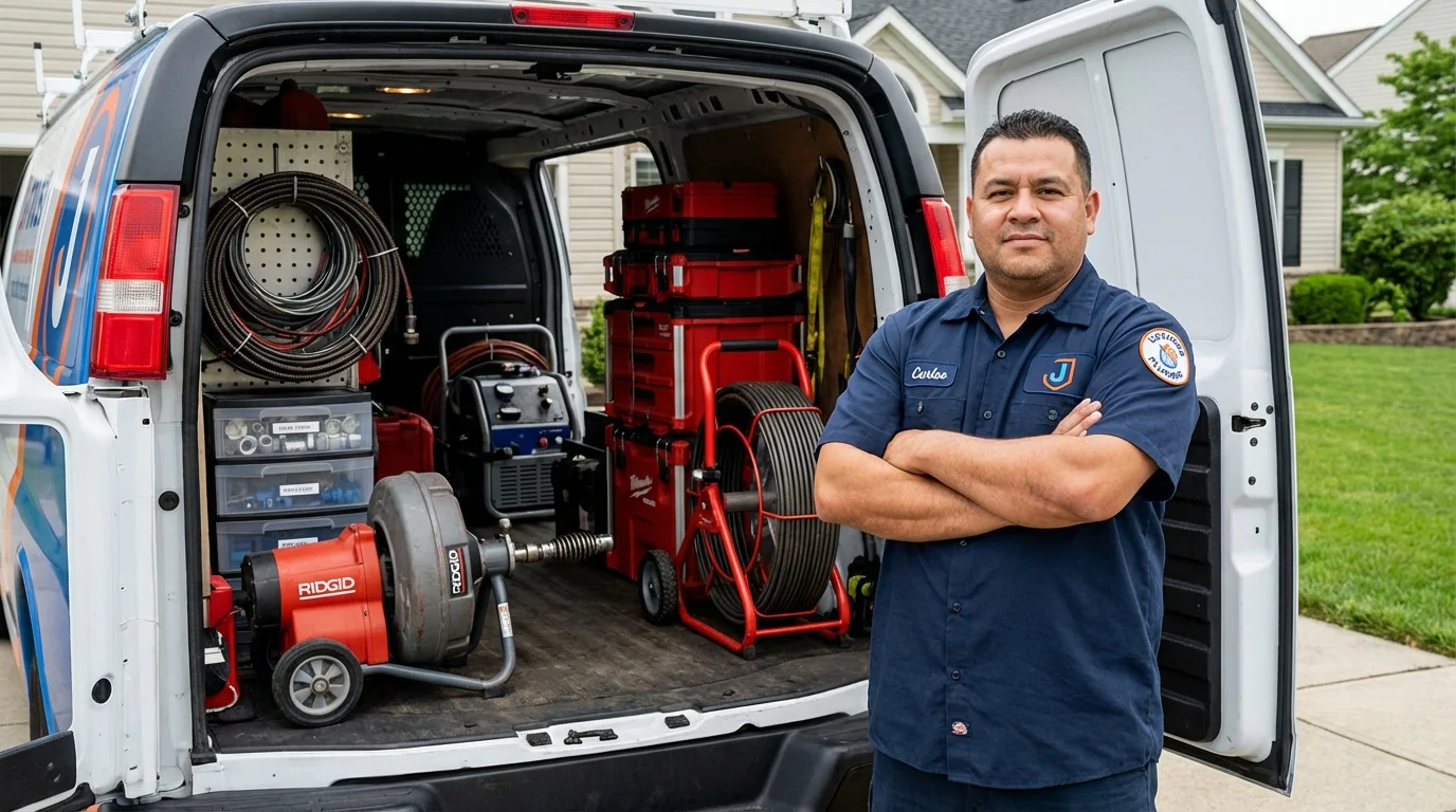 Professional drain cleaning equipment and Johns Plumbing LLC plumber in Sharpsville
