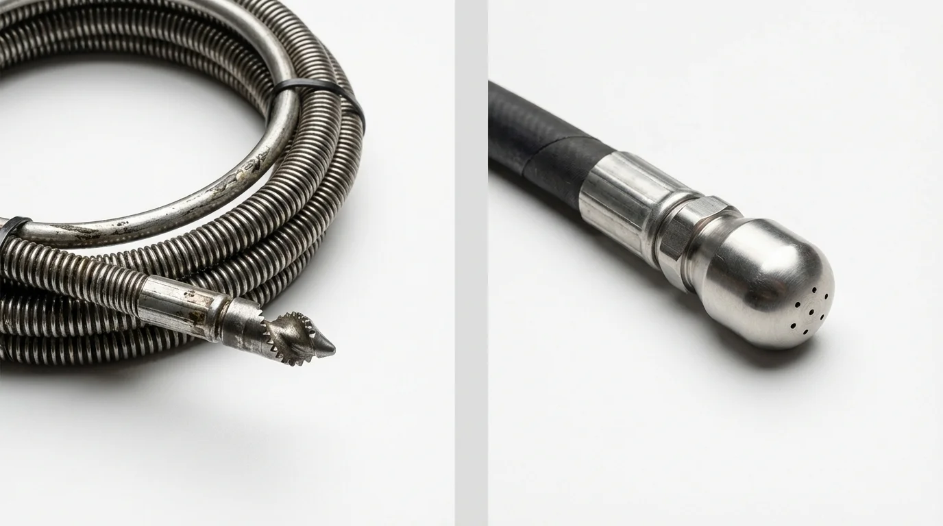 Drain snake cable and hydro jetting nozzle used for drain cleaning in Sharpsville, PA