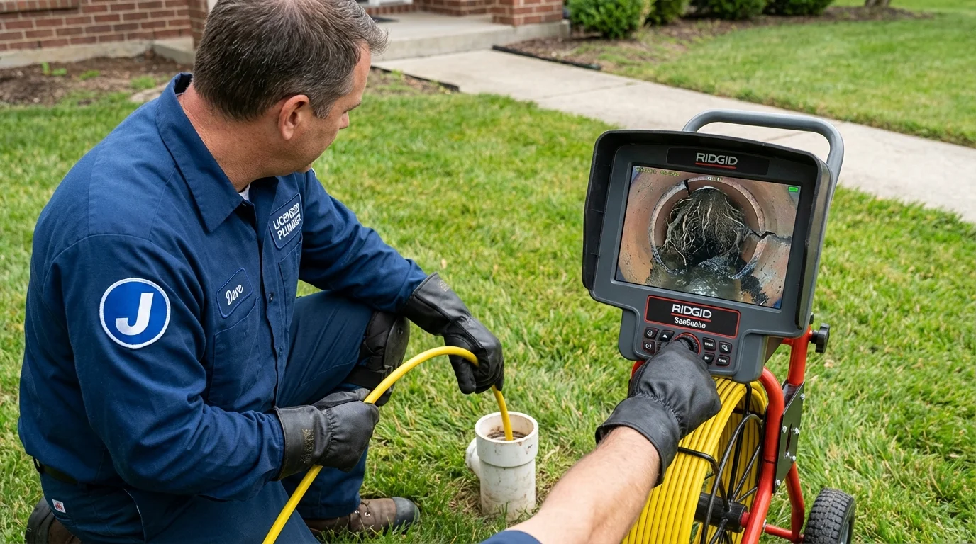 Sewer camera inspection being performed by Johns Plumbing LLC in Sharpsville