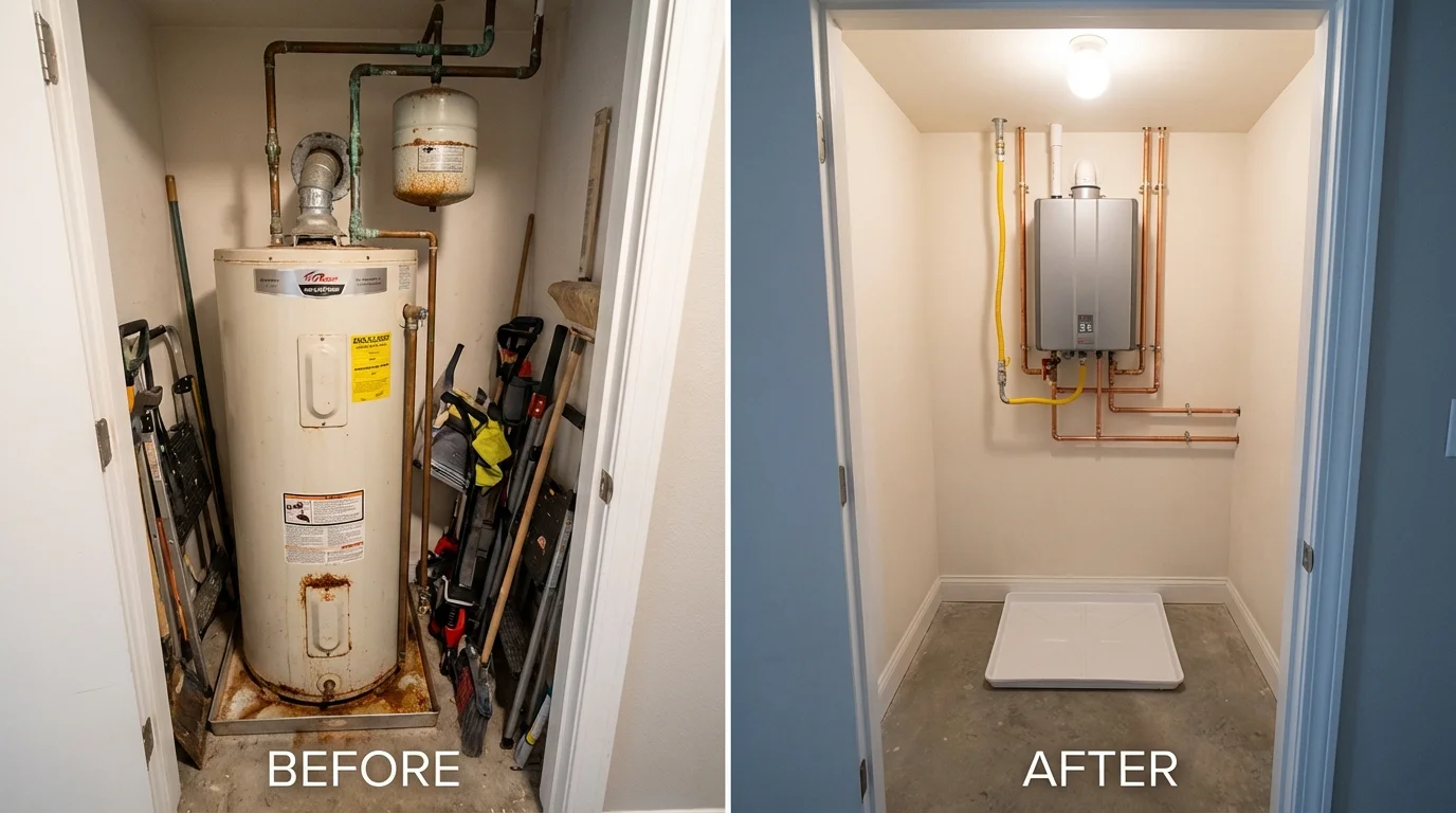 Tank water heater versus wall-mounted tankless unit comparison for Sharpsville, PA homeowners
