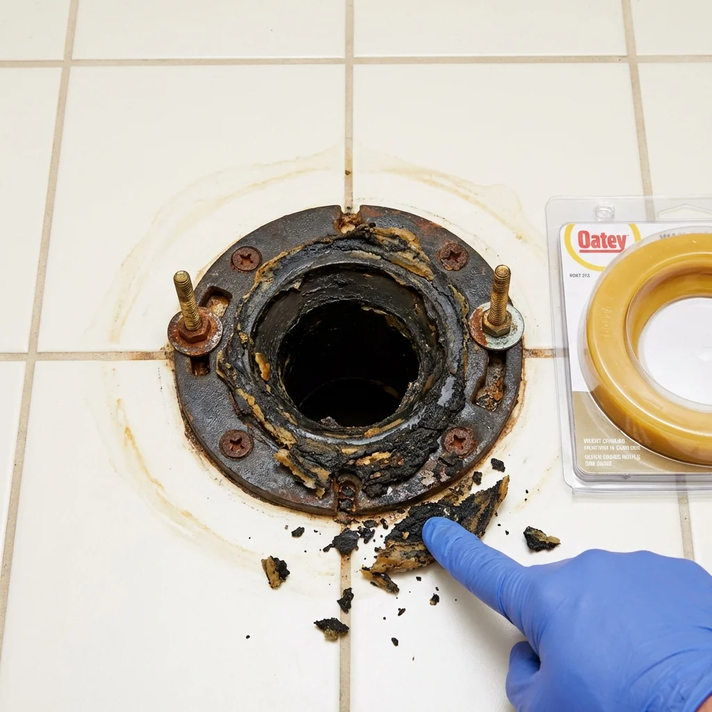 Failed wax ring showing water seepage at the base of a toilet in a Sharpsville, PA home