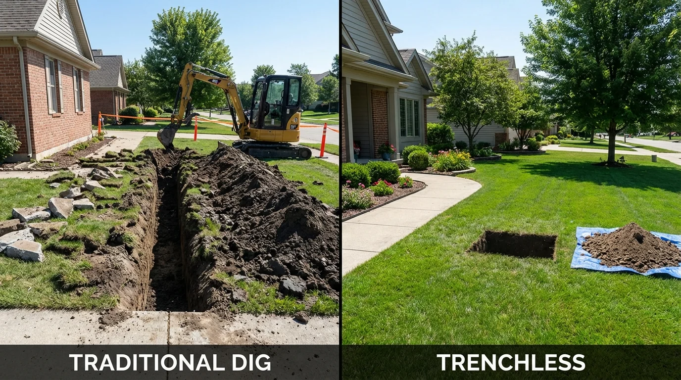 Trenchless sewer repair with minimal yard damage versus traditional excavation in Sharpsville, PA